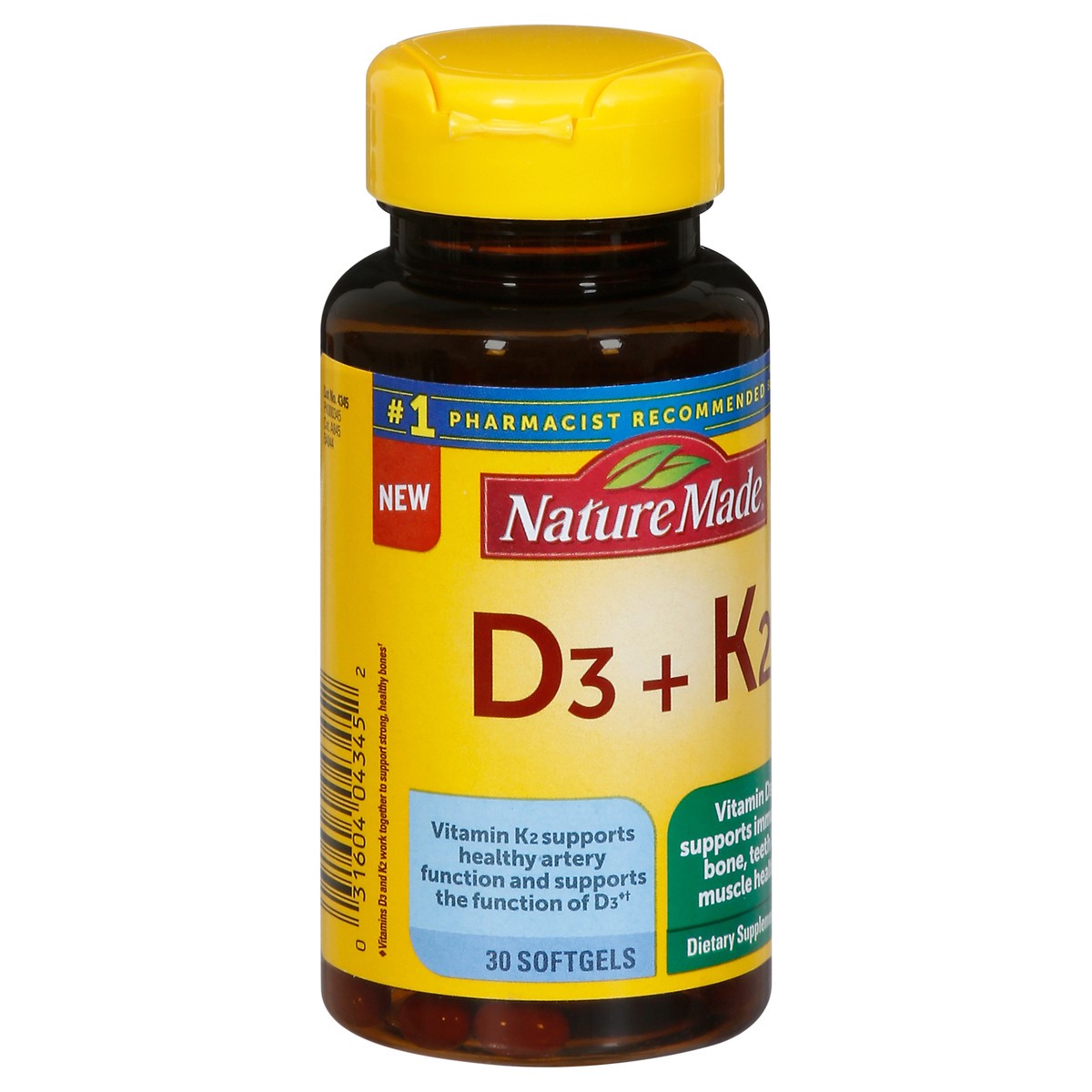 slide 7 of 9, Nature Made Vitamin D3 K2 Supplement, 5000 IU (125 mcg) Vitamin D for Bone, Teeth, Muscle and Immune Support, 30 D3 and K2 Softgels, 30 Day Supply, 30 ct