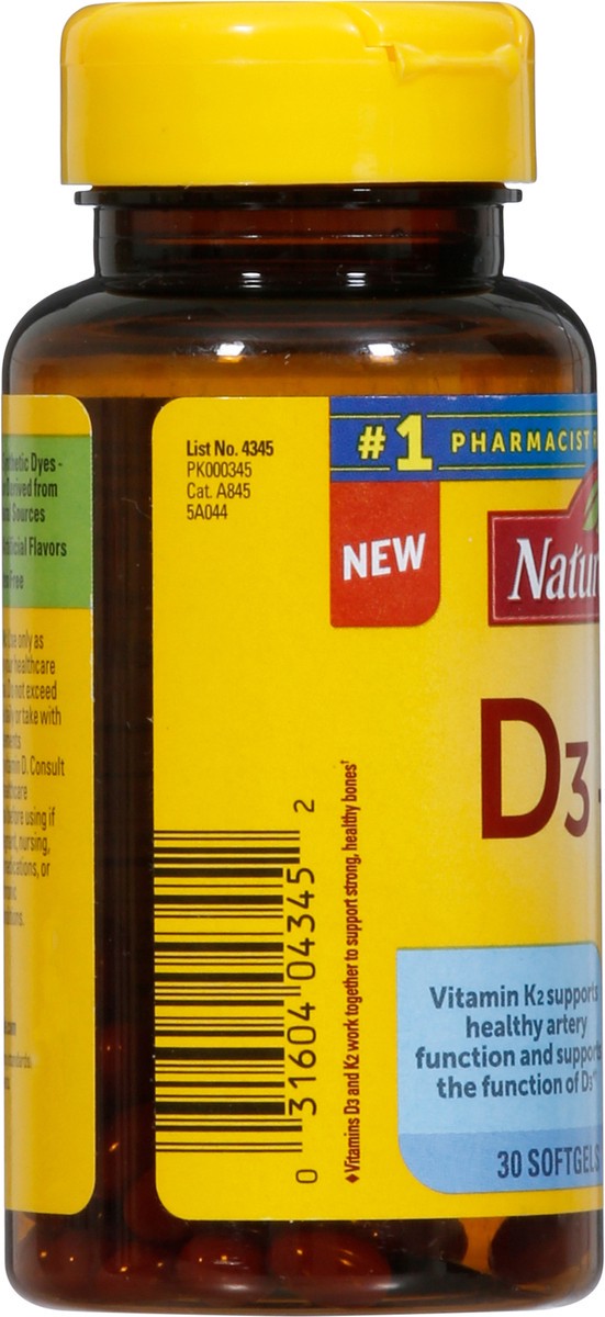 slide 3 of 9, Nature Made Vitamin D3 K2 Supplement, 5000 IU (125 mcg) Vitamin D for Bone, Teeth, Muscle and Immune Support, 30 D3 and K2 Softgels, 30 Day Supply, 30 ct