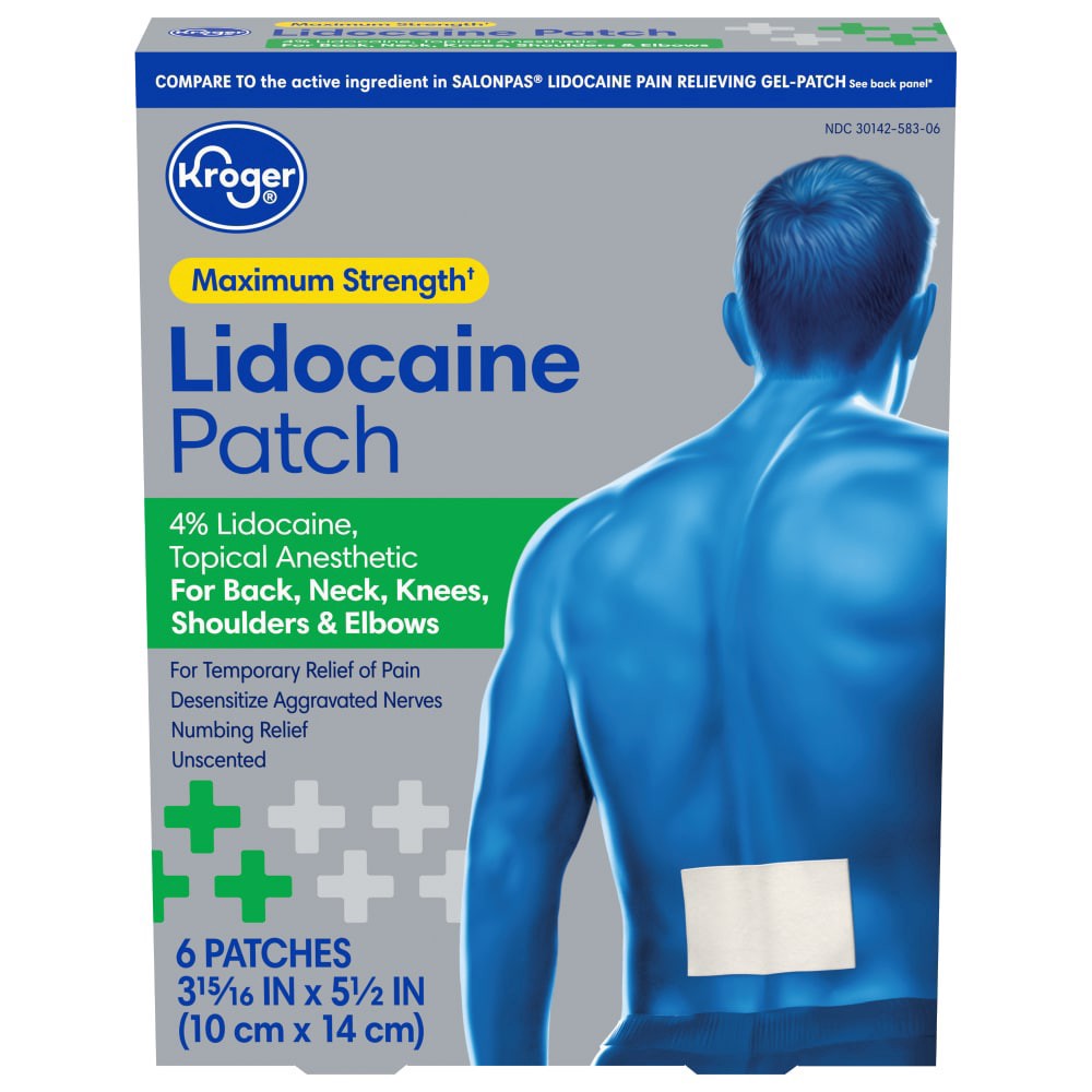 slide 2 of 4, Kroger Pain Relief 4% Lidocaine Patch, 6 ct