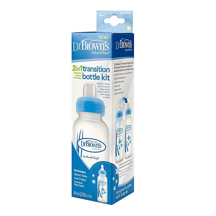 slide 5 of 5, Dr. Brown's Options+ Narrow Bottle to Sippy Baby Bottle Start Kit, Blue, 8oz, 8 fl oz