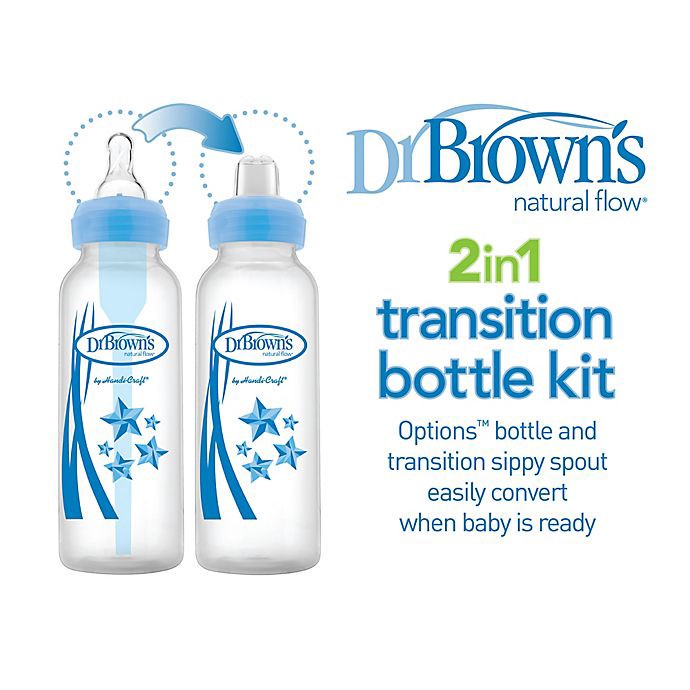 slide 4 of 5, Dr. Brown's Options+ Narrow Bottle to Sippy Baby Bottle Start Kit, Blue, 8oz, 8 fl oz