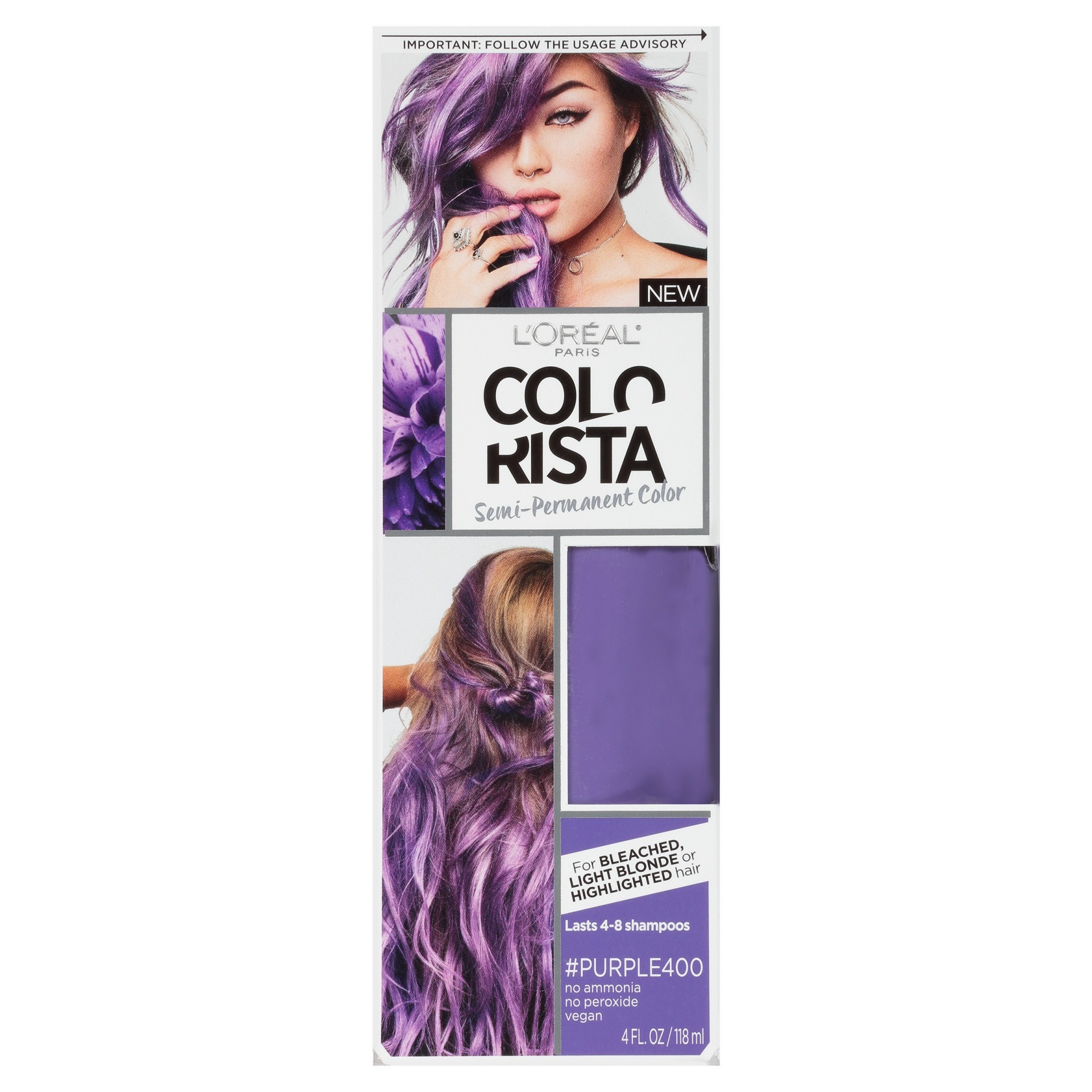 slide 1 of 1, L'Oréal Colorista For Bleached Light Blonde Or Highlighted Hair - 400 Purple, 4 fl oz