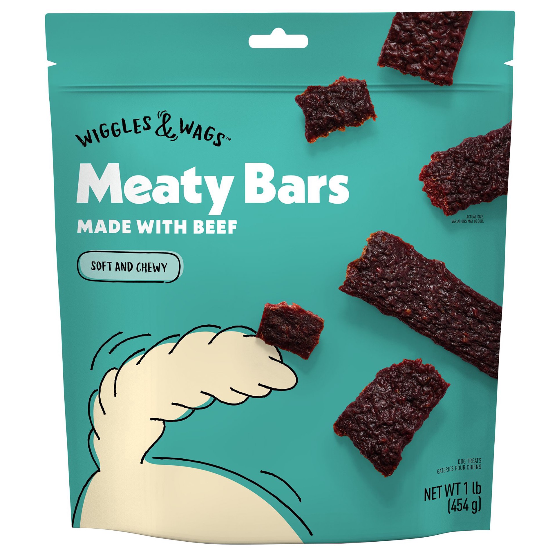 slide 1 of 1, Wiggles & Wags Beef Meaty Bars Dog Treats, 16 oz