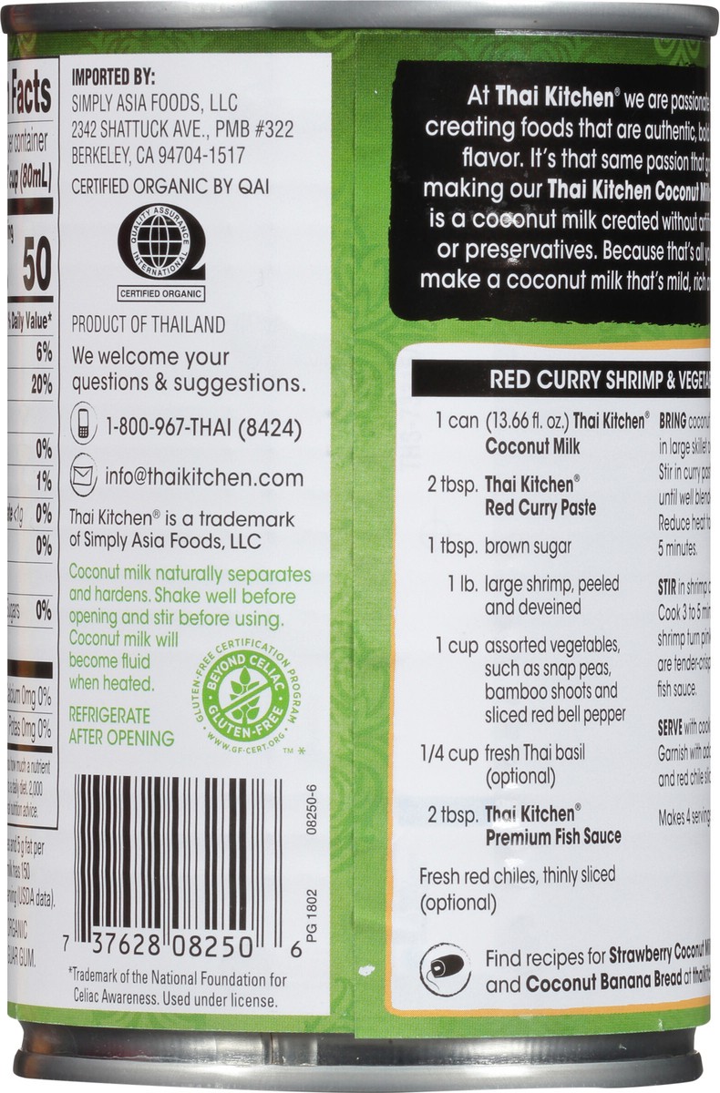 slide 4 of 7, Thai Kitchen Organic Gluten Free Lite Coconut Milk, 13.66 fl oz