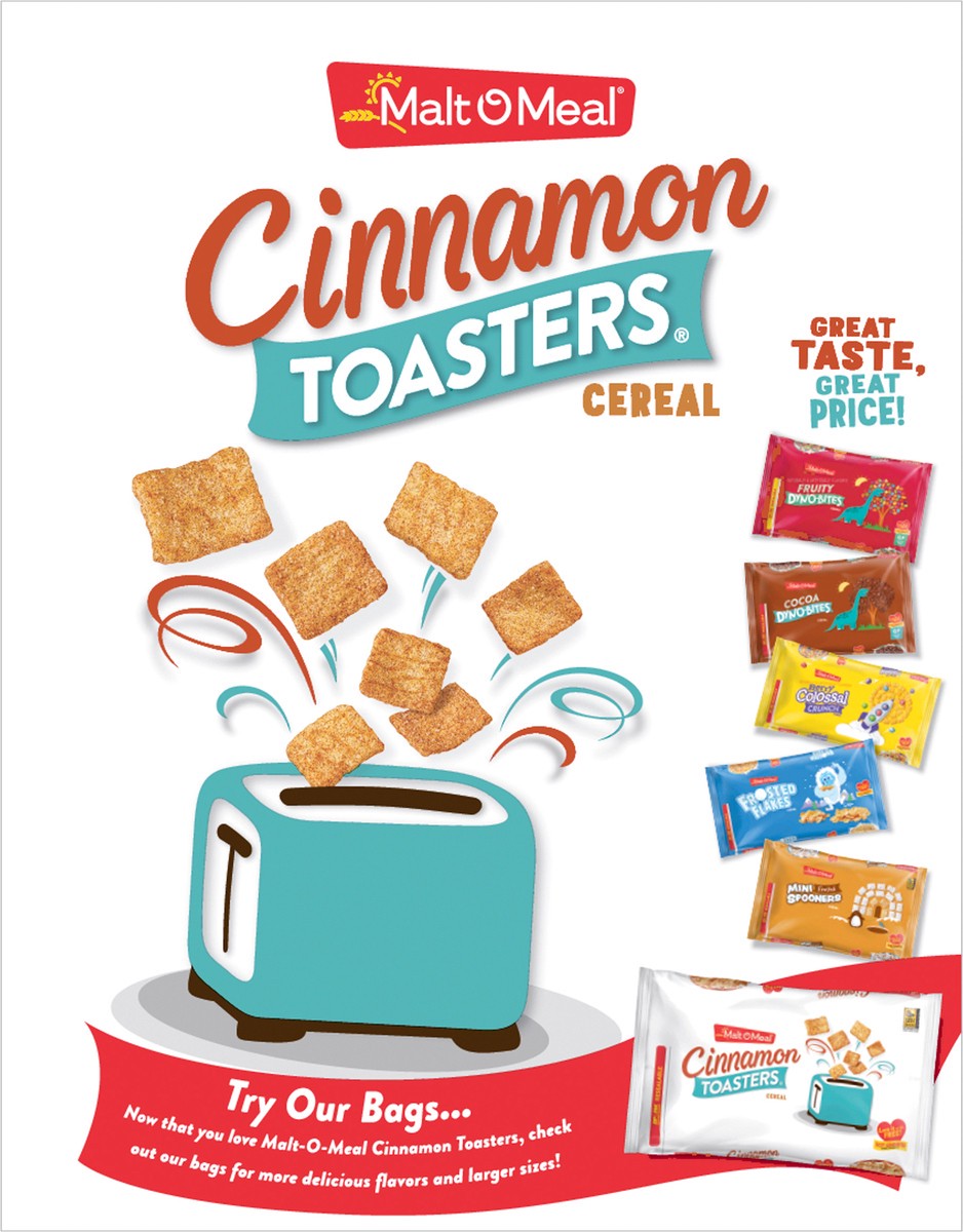 slide 5 of 9, Malt-O-Meal Cinnamon Toasters Kids Breakfast Cereal, Family Size Bulk Bagged Cereal, 12 Ounce - 1 count, 12 oz