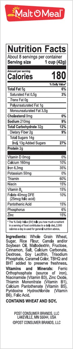 slide 8 of 9, Malt-O-Meal Cinnamon Toasters Kids Breakfast Cereal, Family Size Bulk Bagged Cereal, 12 Ounce - 1 count, 12 oz