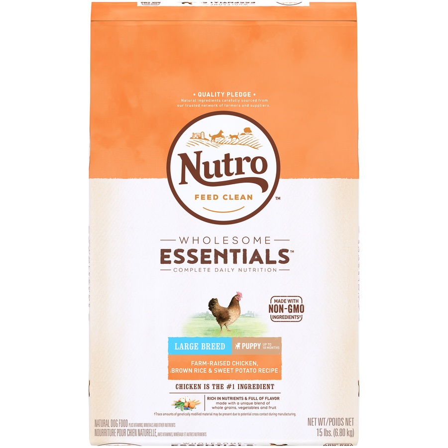 slide 1 of 1, Nutro Farm-Raised Chicken, Brown Rice and Sweet Potato Recipe Large Breed Puppy Dry Dog Food, 15 lb