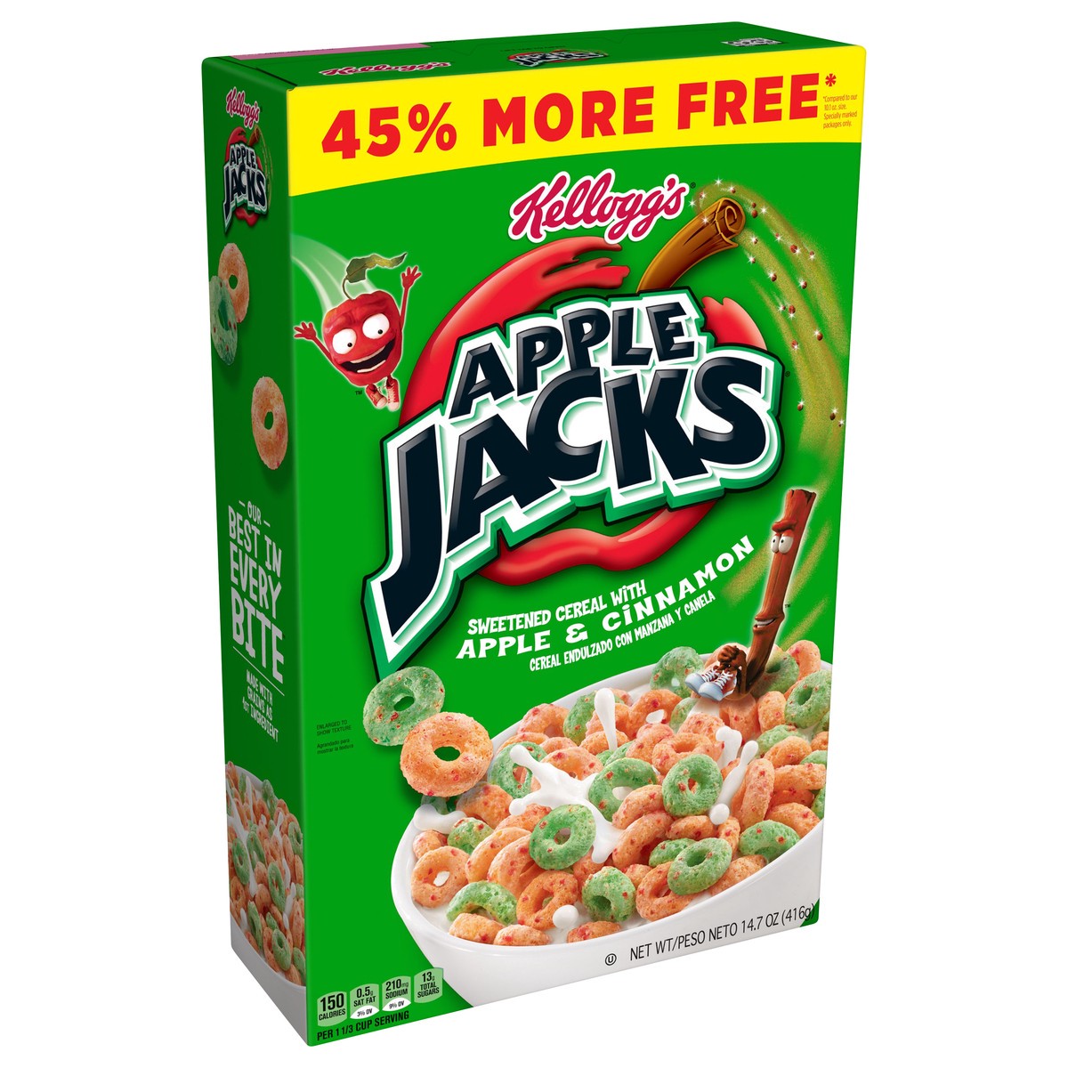slide 2 of 8, Apple Jacks Kellogg's Apple Jacks Breakfast Cereal, 8 Vitamins and Minerals, Kids Snacks, Large Size, Original, 14.7oz Box, 1 Box, 14.7 oz