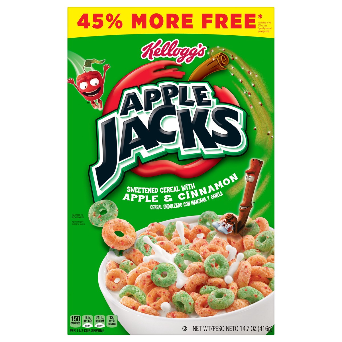 slide 1 of 8, Apple Jacks Kellogg's Apple Jacks Breakfast Cereal, 8 Vitamins and Minerals, Kids Snacks, Large Size, Original, 14.7oz Box, 1 Box, 14.7 oz