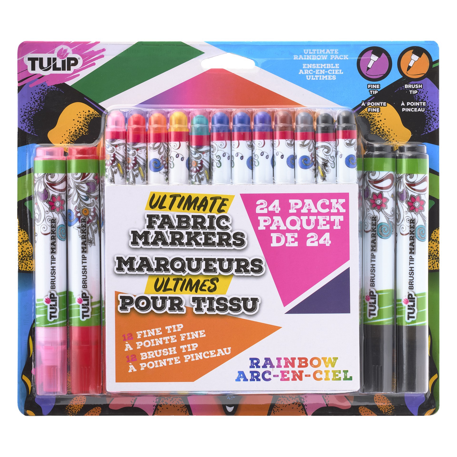 slide 4 of 8, Tulip Ultimate Fabric Markers Rainbow, 24 Pack, 24 ct