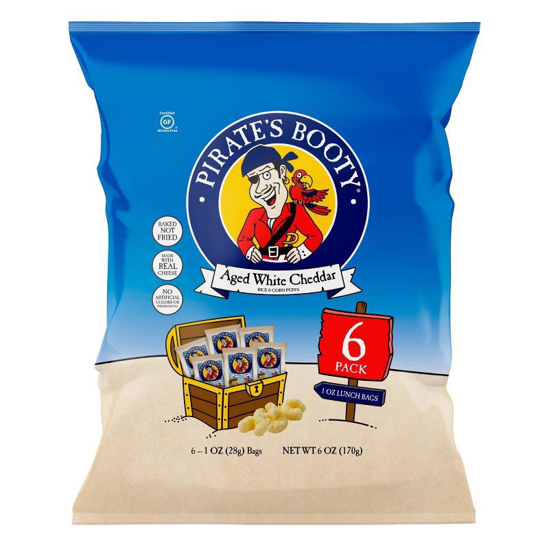 slide 1 of 3, Pirate's Booty 6 Pack Aged White Cheddar Rice & Corn Puffs 6 ea, 6 ct