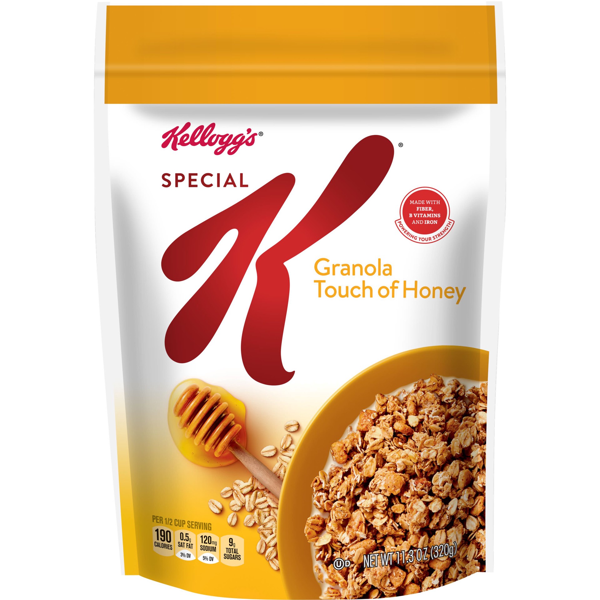 slide 3 of 5, Special K Granola Cereal, Fiber, Whole Grain Cereal, Touch of Honey, 11.3oz Bag, 1 Bag, 11.3 oz