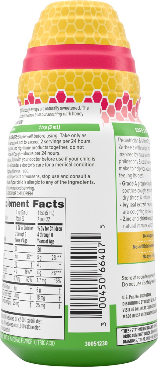 slide 2 of 5, Zarbee's Naturals Zarbee’s Kids Cough + Mucus Daytime with Honey, Ivy Leaf, Zinc & Elderberry, Mixed Berry, 4FL Oz, 4 fl oz