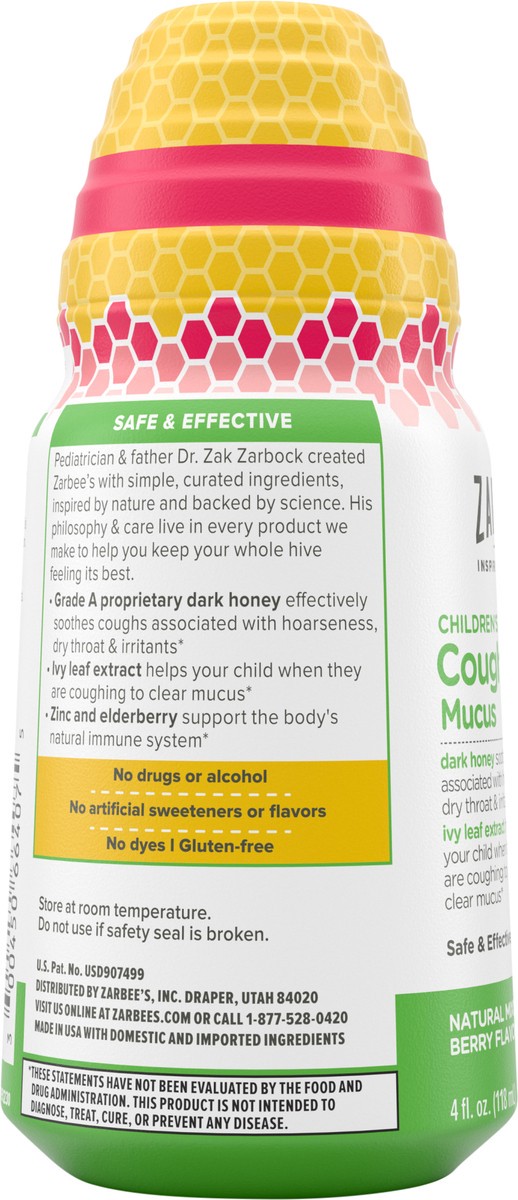 slide 5 of 5, Zarbee's Naturals Zarbee’s Kids Cough + Mucus Daytime with Honey, Ivy Leaf, Zinc & Elderberry, Mixed Berry, 4FL Oz, 4 fl oz