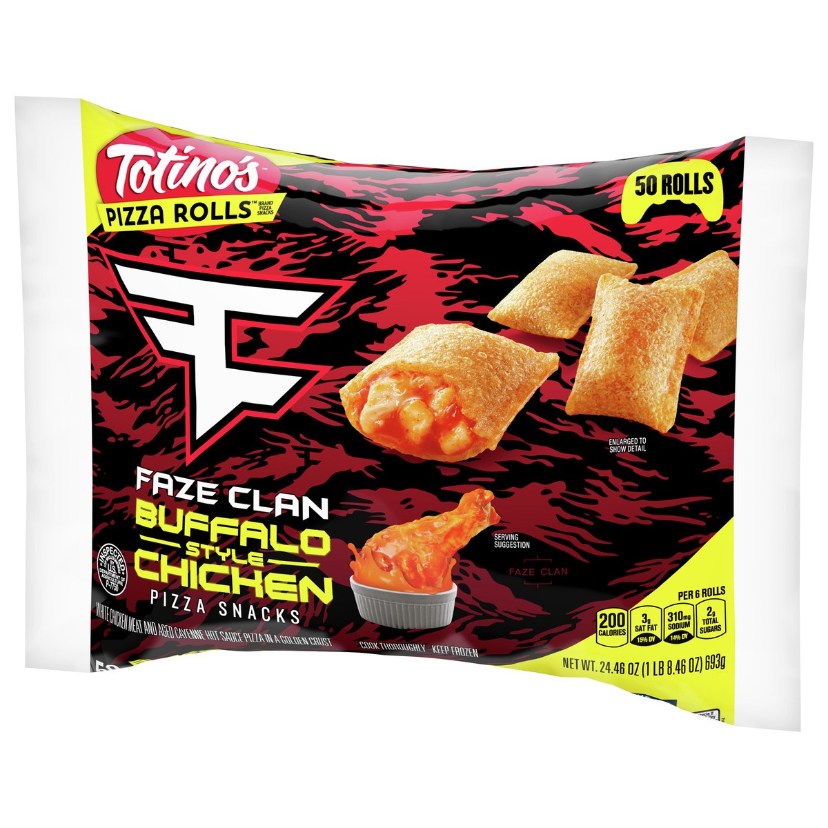 slide 2 of 9, Totino's Pizza Rolls, FaZe Clan Buffalo Style Chicken, Frozen Snacks, 50 ct, 50 ct