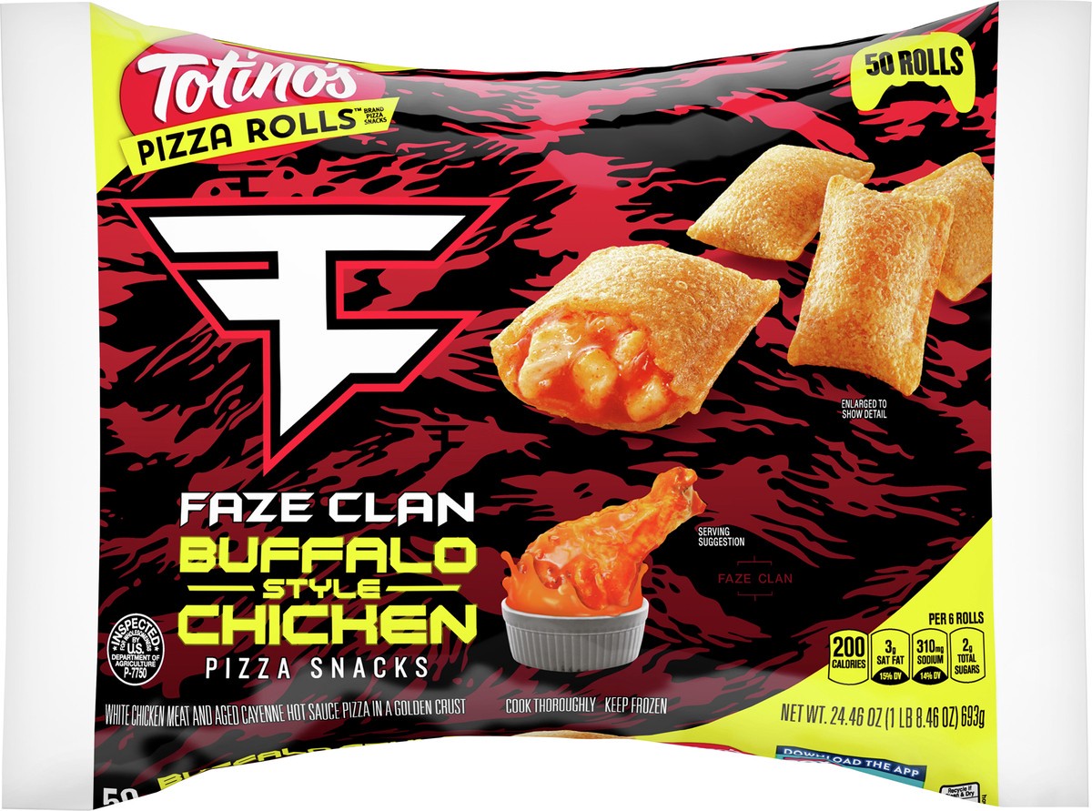 slide 5 of 9, Totino's Pizza Rolls, FaZe Clan Buffalo Style Chicken, Frozen Snacks, 50 ct, 50 ct