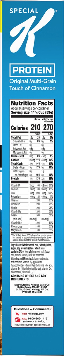 slide 10 of 11, Special K Kellogg's Special K Protein Cold Breakfast Cereal, 10g Protein, 11 Vitamins and Minerals, Family Size, Original Multi-Grain Touch of Cinnamon, 19oz Box, 1 Box, 19 oz