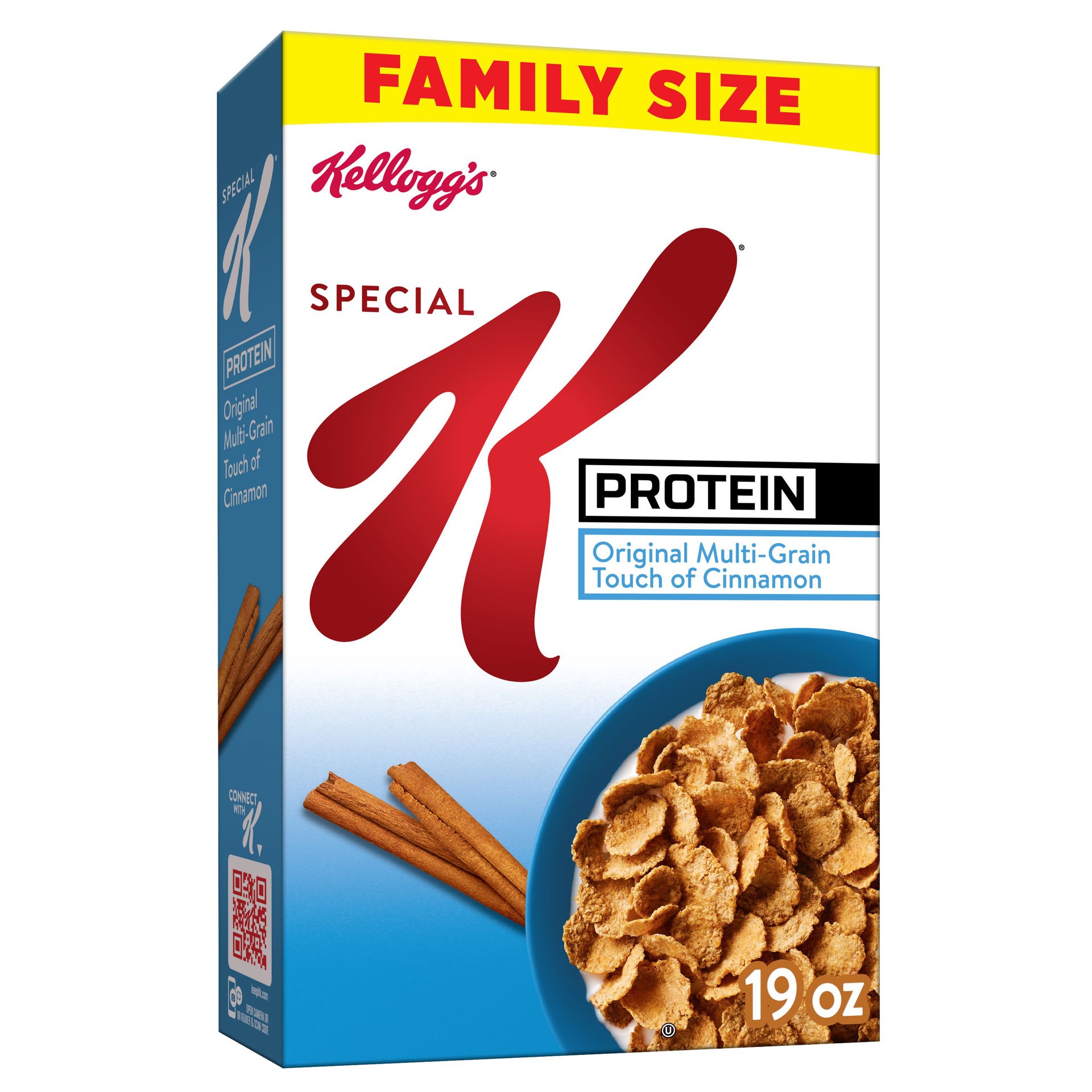 slide 1 of 11, Special K Kellogg's Special K Protein Cold Breakfast Cereal, 10g Protein, 11 Vitamins and Minerals, Family Size, Original Multi-Grain Touch of Cinnamon, 19oz Box, 1 Box, 19 oz