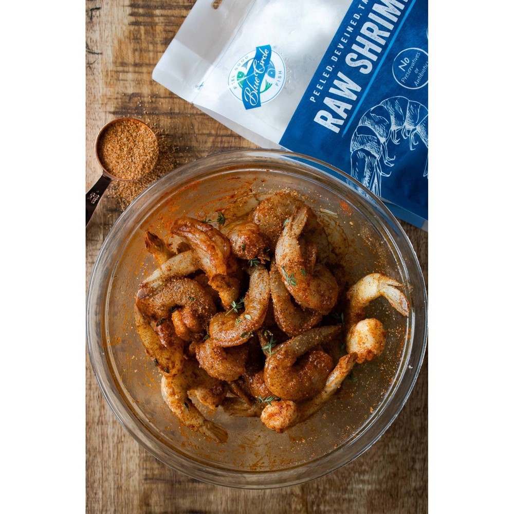 slide 3 of 4, Blue Circle Foods Blue Circle Peeled, Deveined, Tail-On Raw Shrimp - 26/30ct per pound - Frozen - 16oz, 26/30 ct, 16 oz