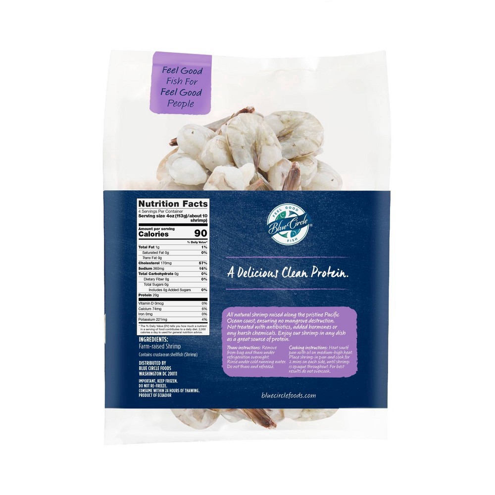 slide 4 of 4, Blue Circle Foods Blue Circle Peeled, Deveined, Tail-On Raw Shrimp - 26/30ct per pound - Frozen - 16oz, 26/30 ct, 16 oz