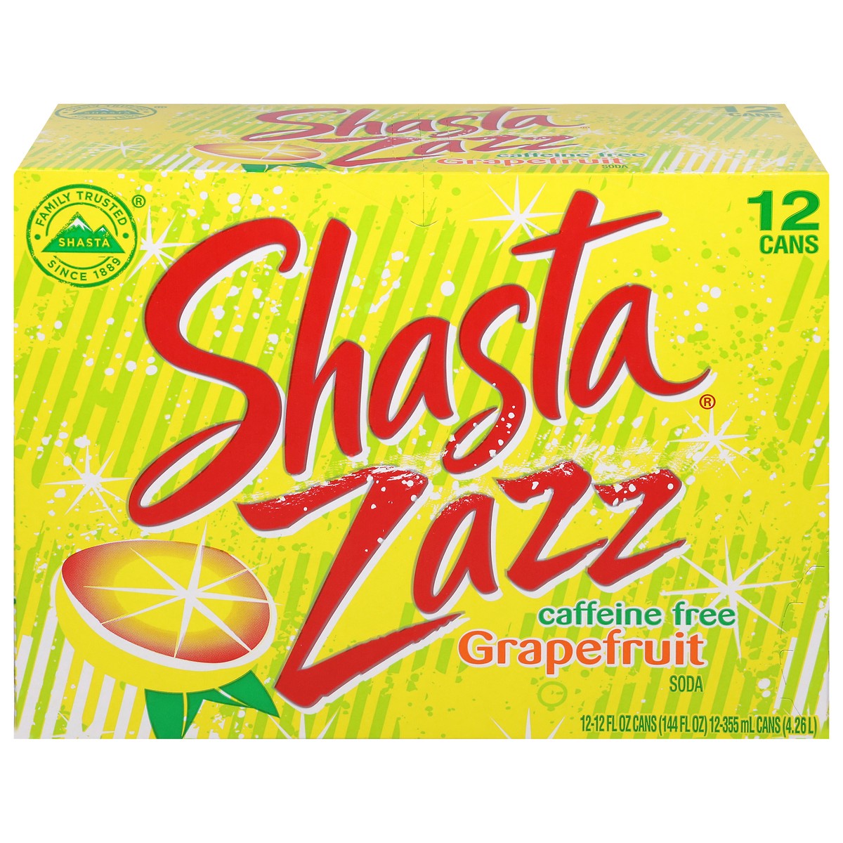 slide 1 of 1, Shasta Zazz Caffeine Free Grapefruit Soda 12 - 12 fl oz Cans, 12 ct; 12 fl oz