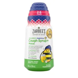 Zarbee's Naturals Children's Nighttime Honey Cough Syrup + Mucus for Kids 2+ + Dark Honey, Ivy Leaf, & Calming Chamomile*, #1 Pediatrician Recommended, Drug & Alcohol-Free, Mixed Berry, 4 fl. oz