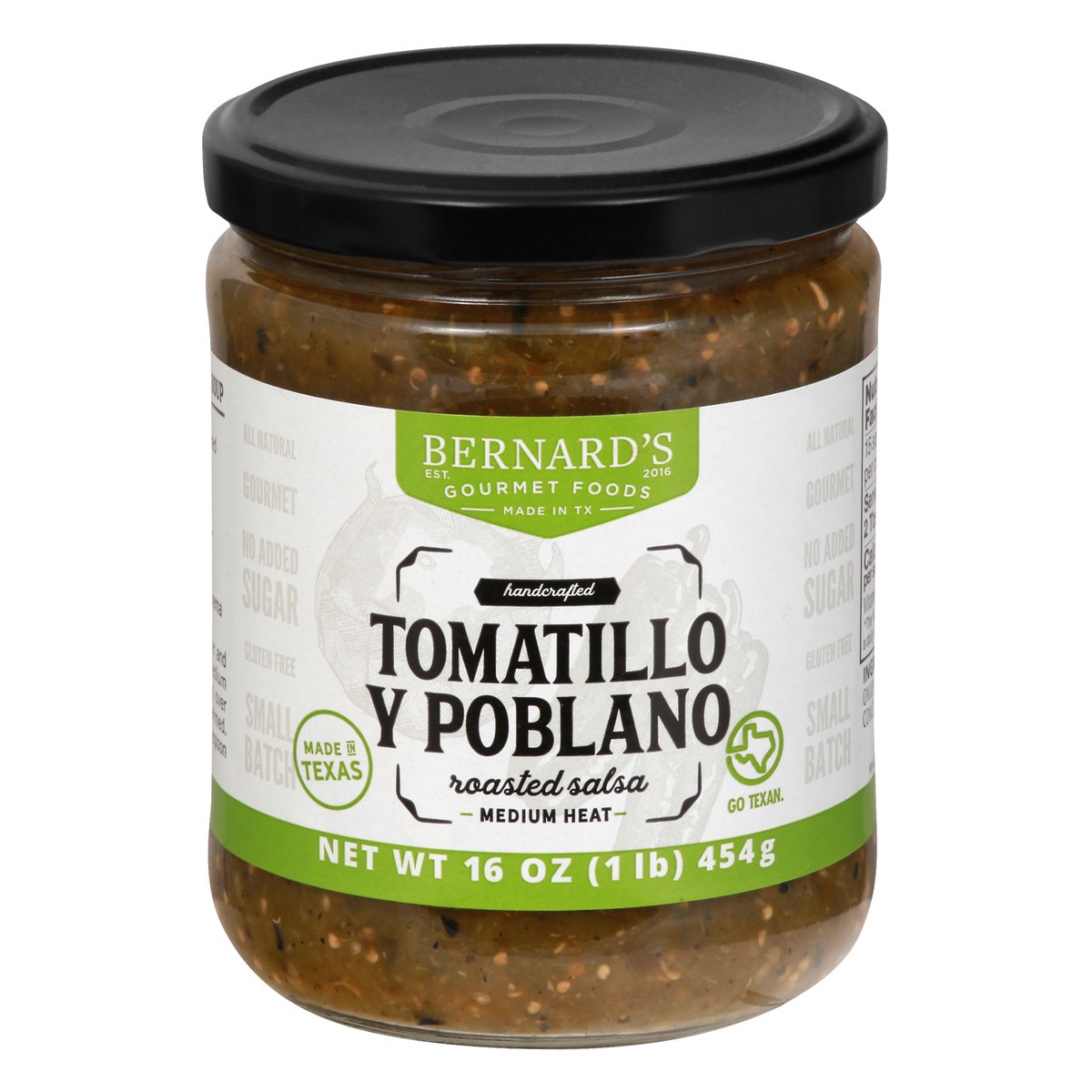 slide 4 of 13, Bernard's Medium Heat Tomatillo Y Poblano Roasted Salsa 16 oz, 16 oz