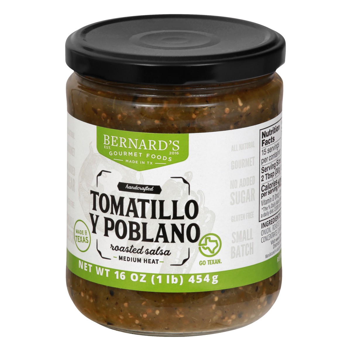 slide 7 of 13, Bernard's Medium Heat Tomatillo Y Poblano Roasted Salsa 16 oz, 16 oz