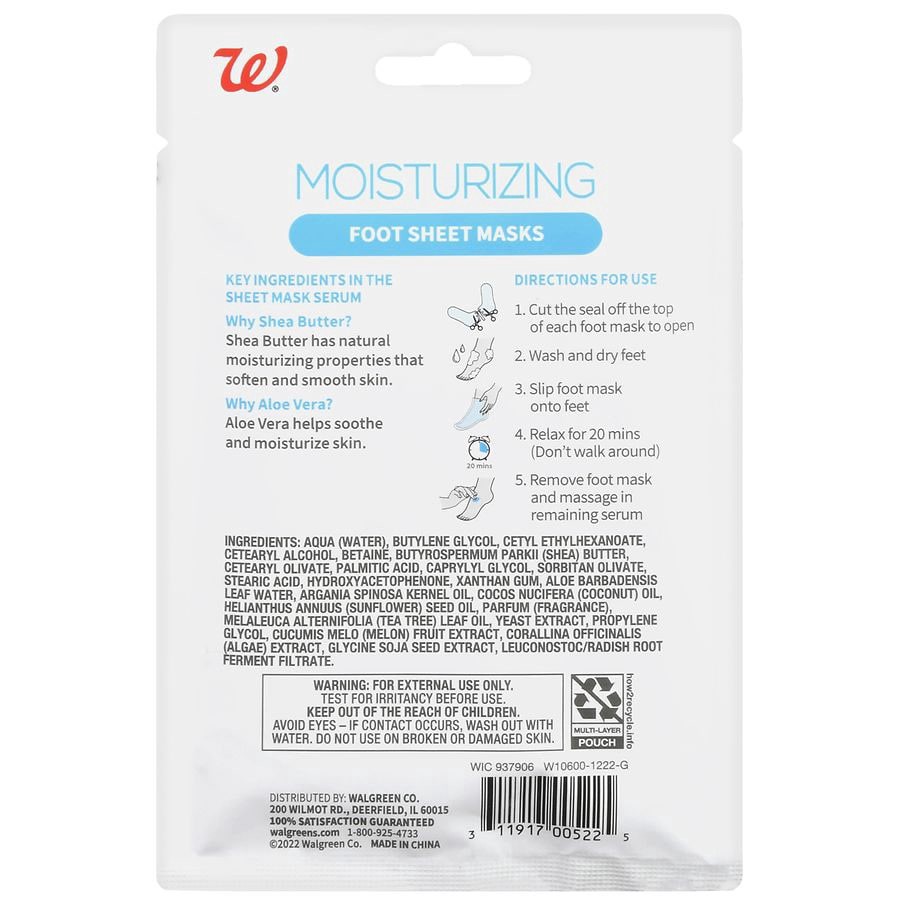 slide 2 of 5, Walgreens Moisturizing Foot Mask Shea Butter and Aloe Vera Extract, Women's Shoe Sizes 5-10, 1 pair