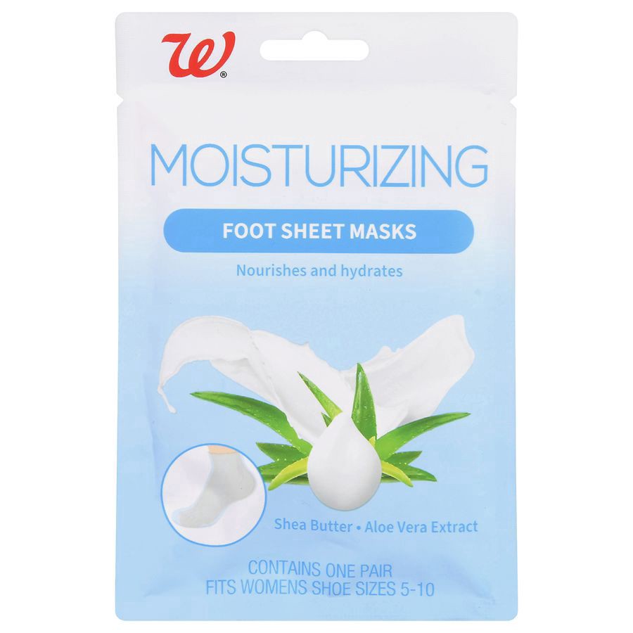 slide 1 of 5, Walgreens Moisturizing Foot Mask Shea Butter and Aloe Vera Extract, Women's Shoe Sizes 5-10, 1 pair