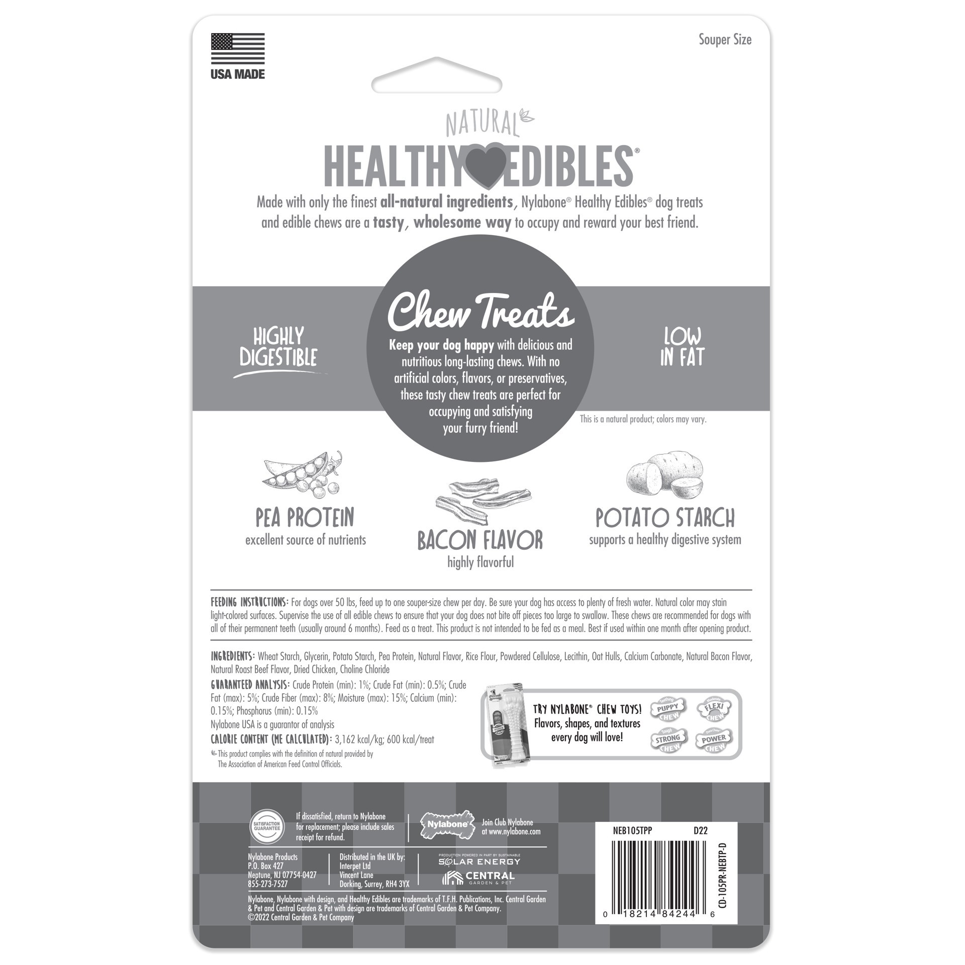 slide 8 of 10, Nylabone Healthy Edibles All-Natural Long Lasting Bacon Chew Treats X-Large/Souper - 50+ lbs.(2 Count), 1 ct