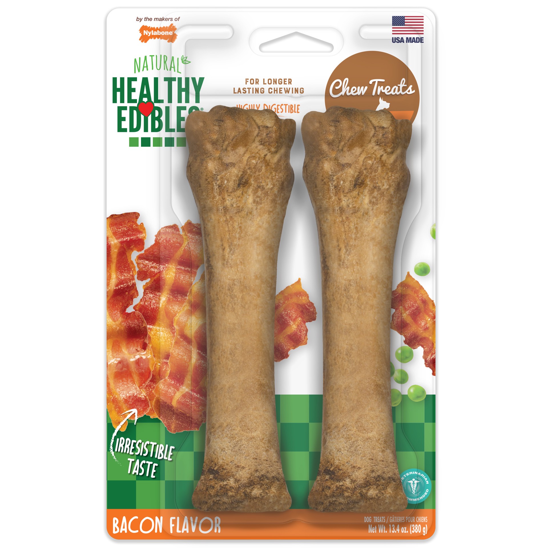 slide 1 of 10, Nylabone Healthy Edibles All-Natural Long Lasting Bacon Chew Treats X-Large/Souper - 50+ lbs.(2 Count), 1 ct
