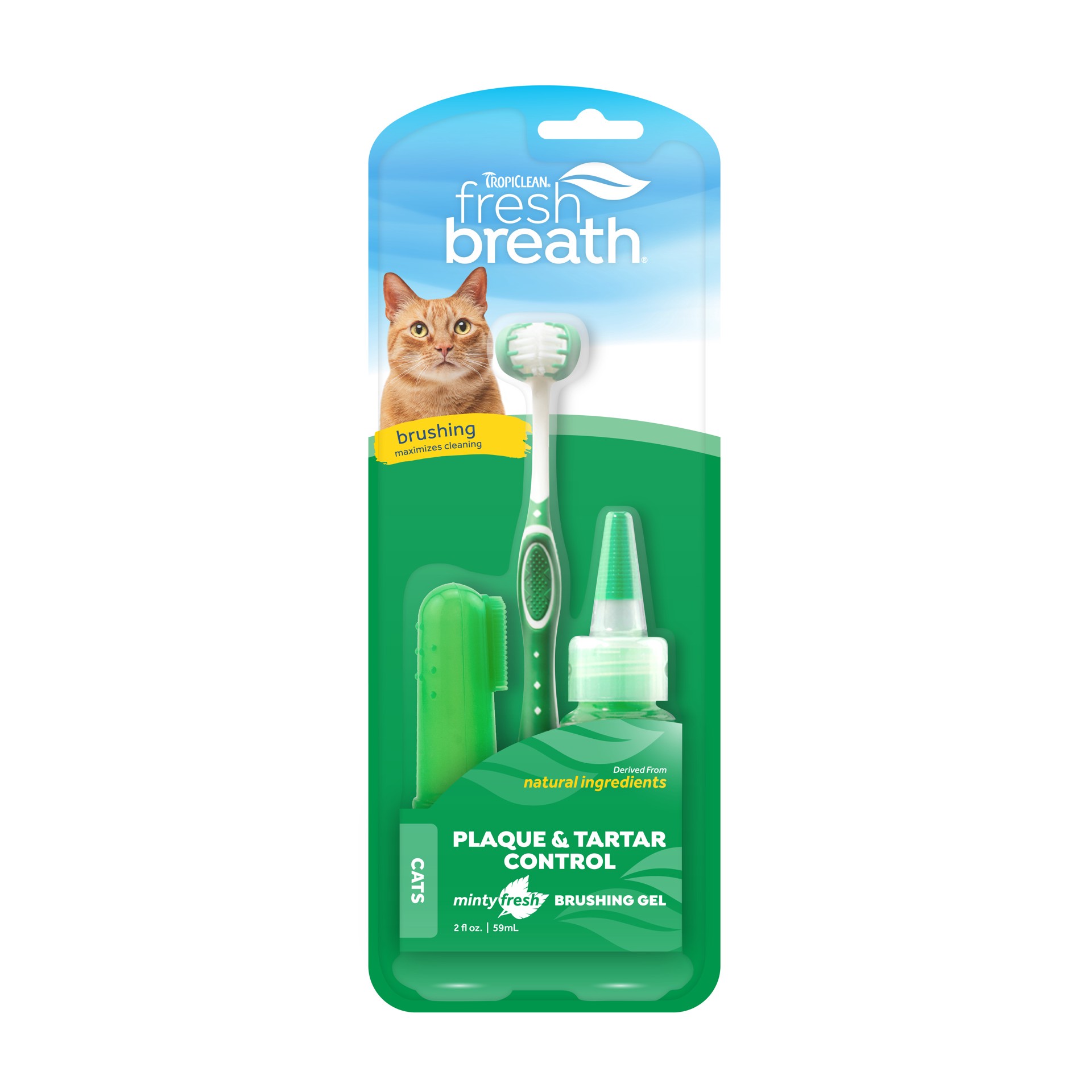 slide 1 of 9, TropiClean Fresh Breath Plaque & Tartar Control Kit for Cats, 2 oz