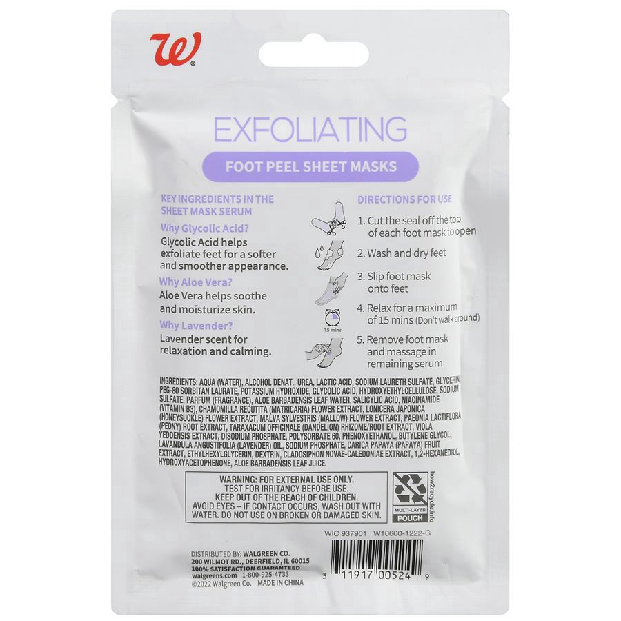 slide 5 of 5, Walgreens Exfoliating Foot Peel Sheet Mask Lavender, Women's Shoe Size 5-10, 1 pair