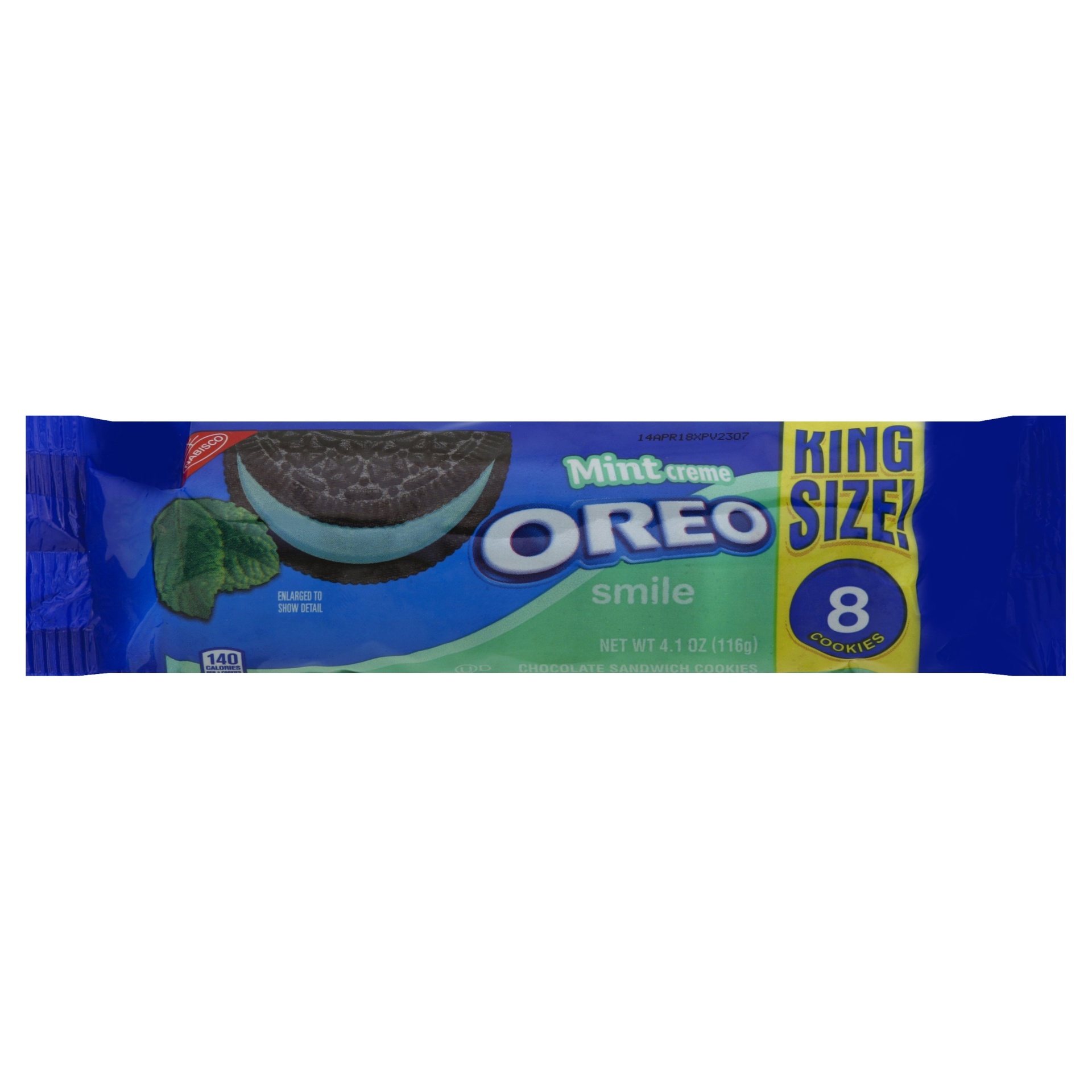 slide 1 of 6, Oreo Mint Creme Chocolate Sandwich Cookies, King Size, 4.1 Oz, 4.1 oz