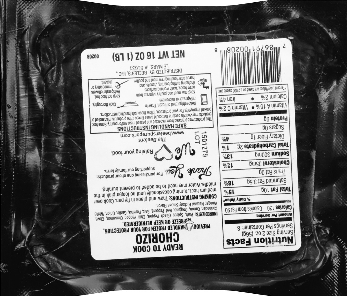 slide 3 of 9, Beeler's Chorizo 16 oz, 16 oz