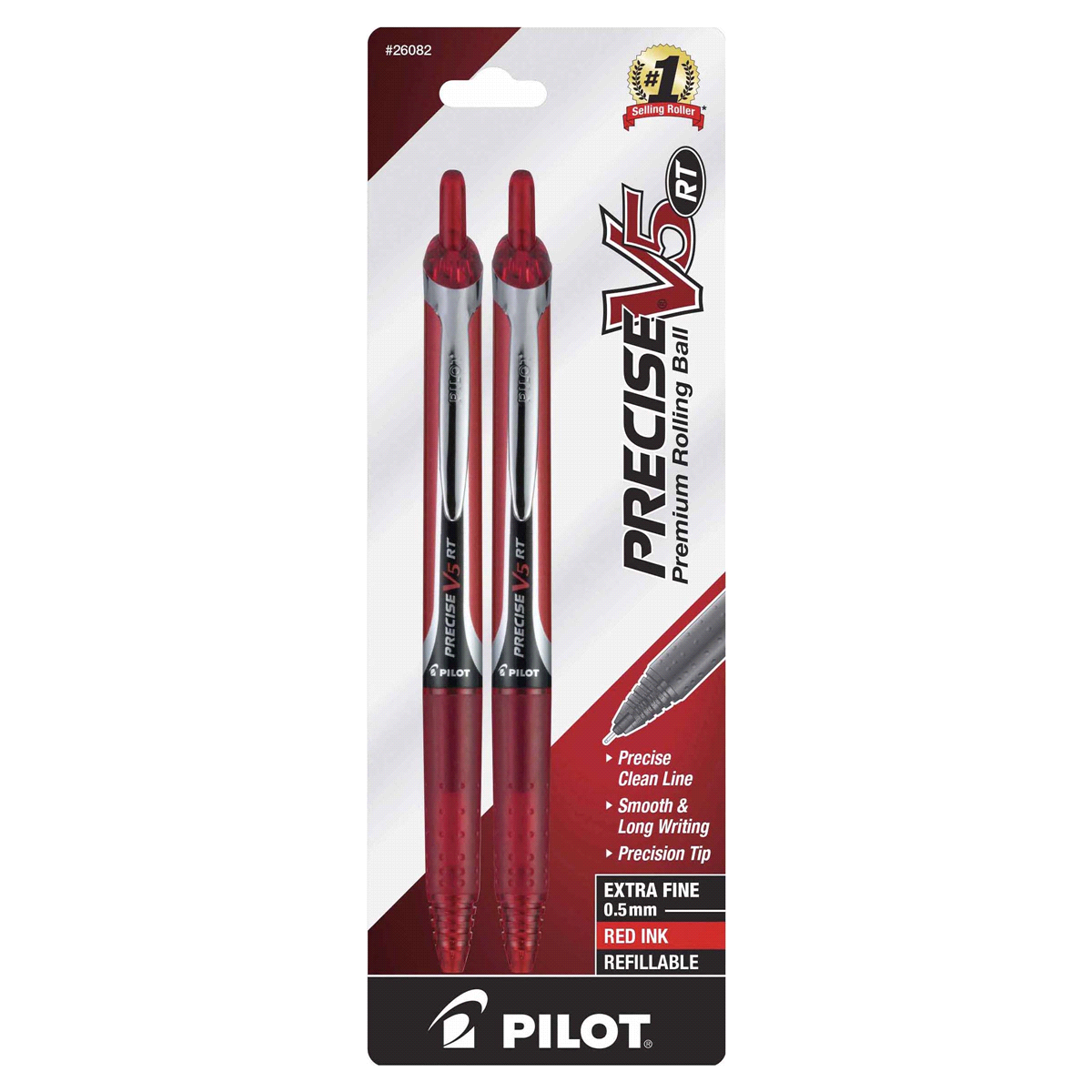 slide 1 of 1, Pilot Precise V5 RT Premium Rolling Ball Pens, Extra Fine Point, Red, 2 ct