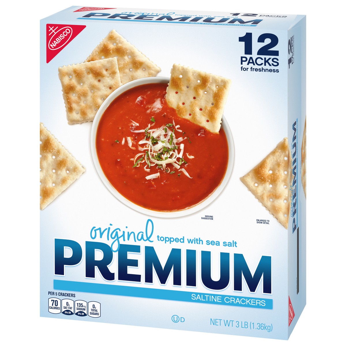 slide 3 of 9, Premium Original Saltine Crackers, 12 Packs, 48 oz