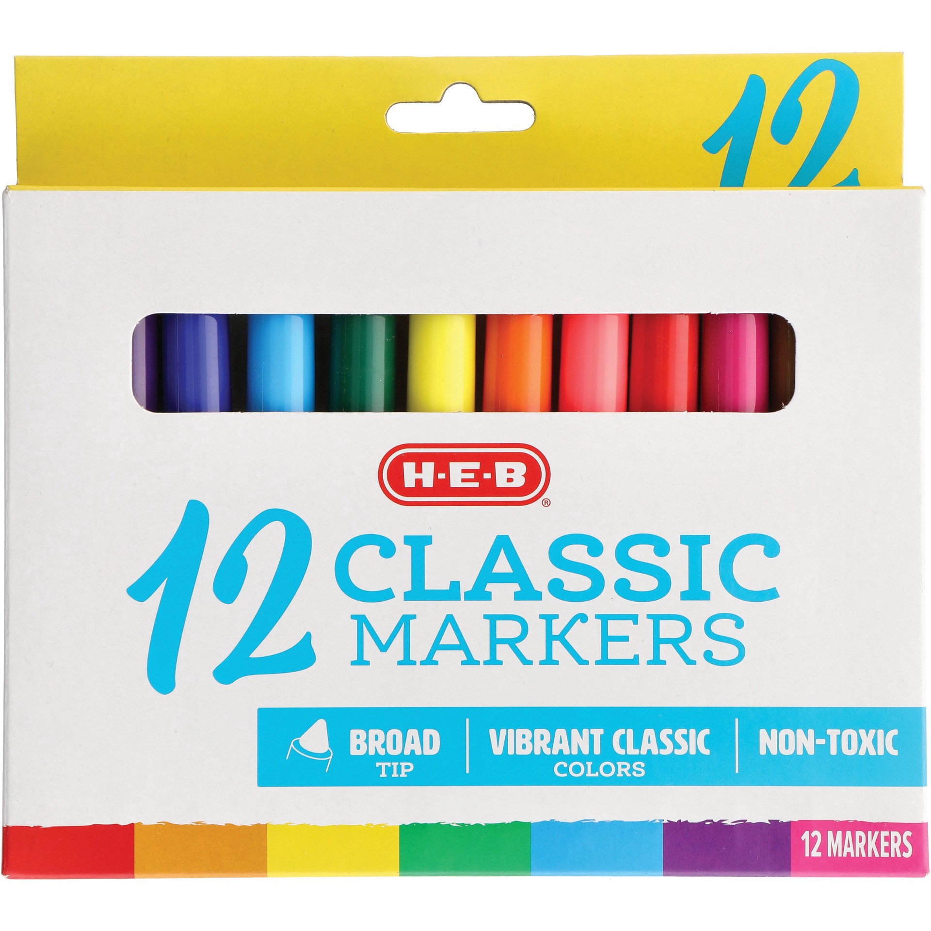 slide 1 of 1, H-E-B Broad Tip Classic Markers, 12 ct