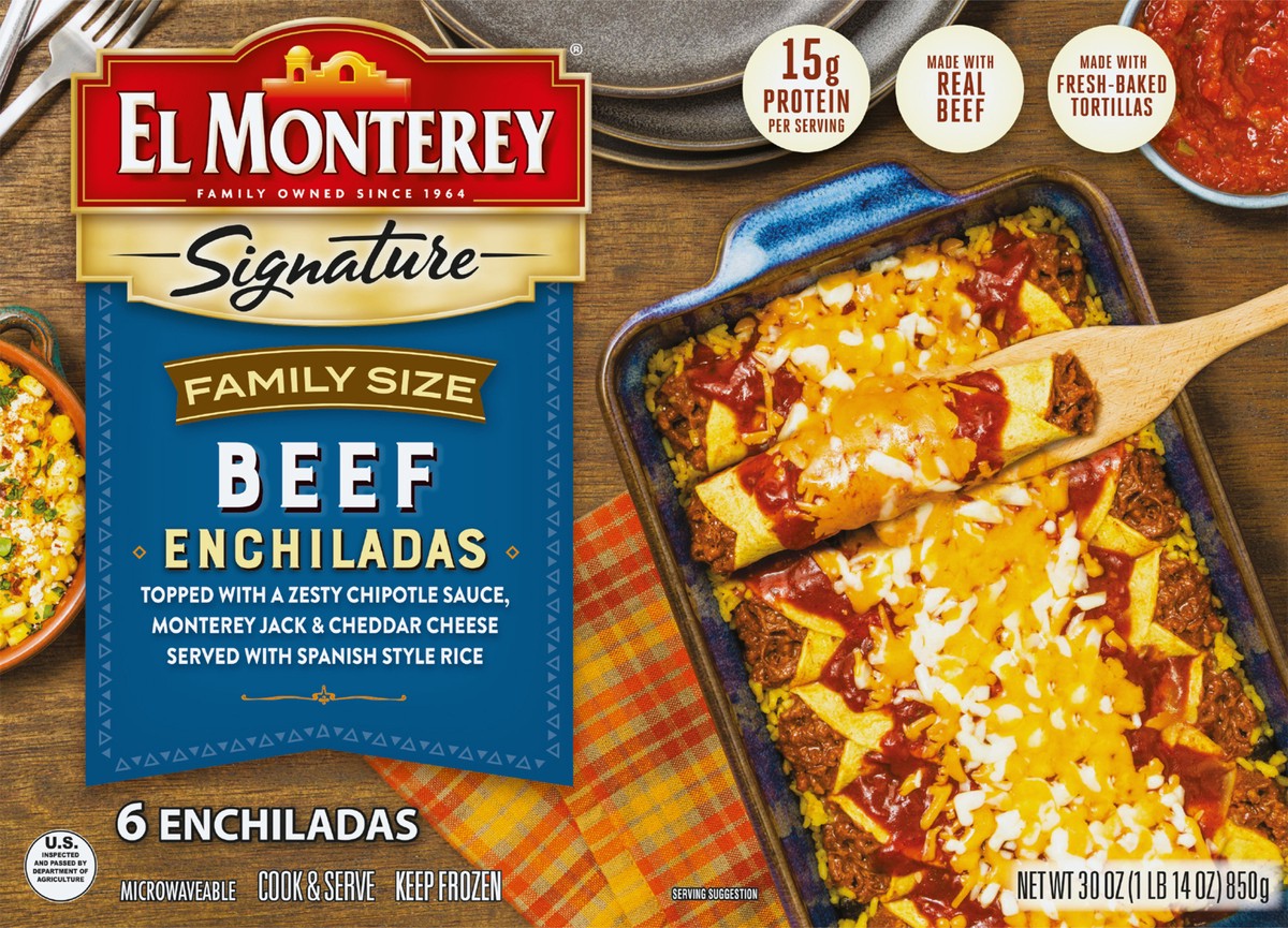 slide 5 of 12, El Monterey Signature Beef Enchiladas Family Size, 30 oz (Frozen), 30 oz