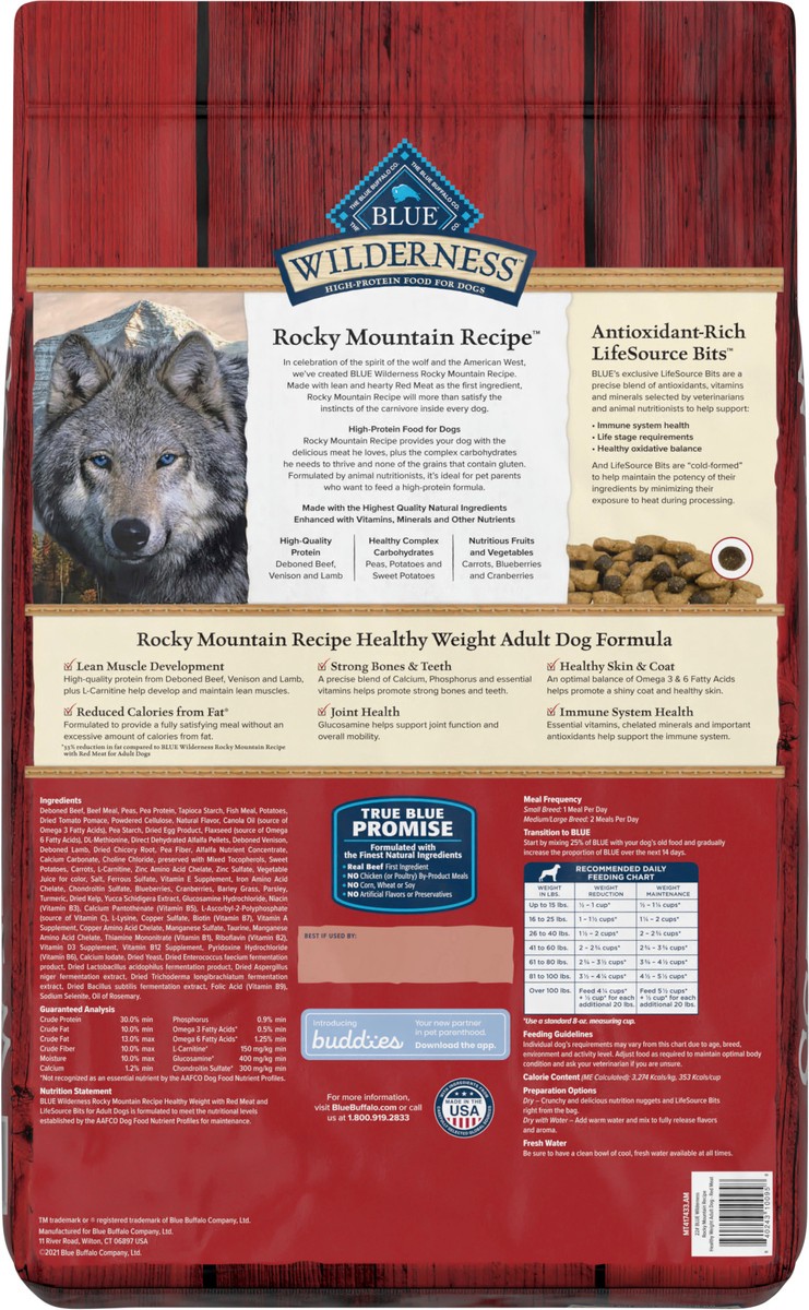 slide 8 of 12, Blue Buffalo Wilderness Rocky Mountain Recipe High Protein, Natural Adult Healthy Weight Dry Dog Food, Red Meat 22-lb, 4 lb