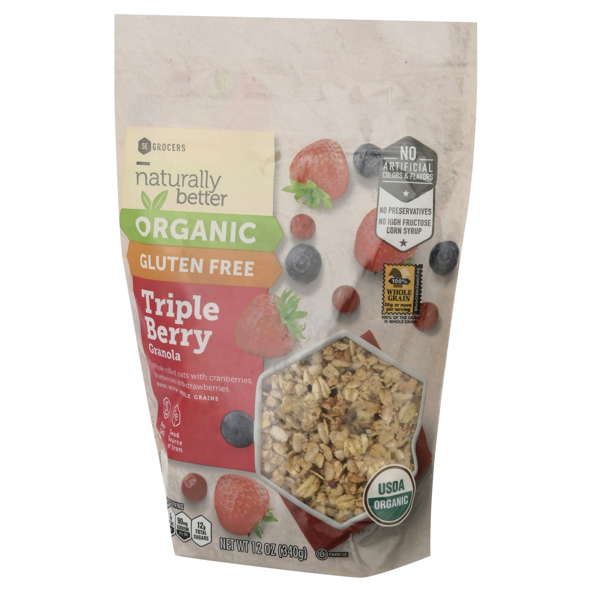 slide 7 of 12, SE Grocers Naturally Better Organic Granola Triple Berry, 12 oz