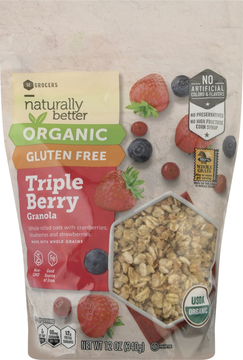 slide 1 of 12, SE Grocers Naturally Better Organic Granola Triple Berry, 12 oz