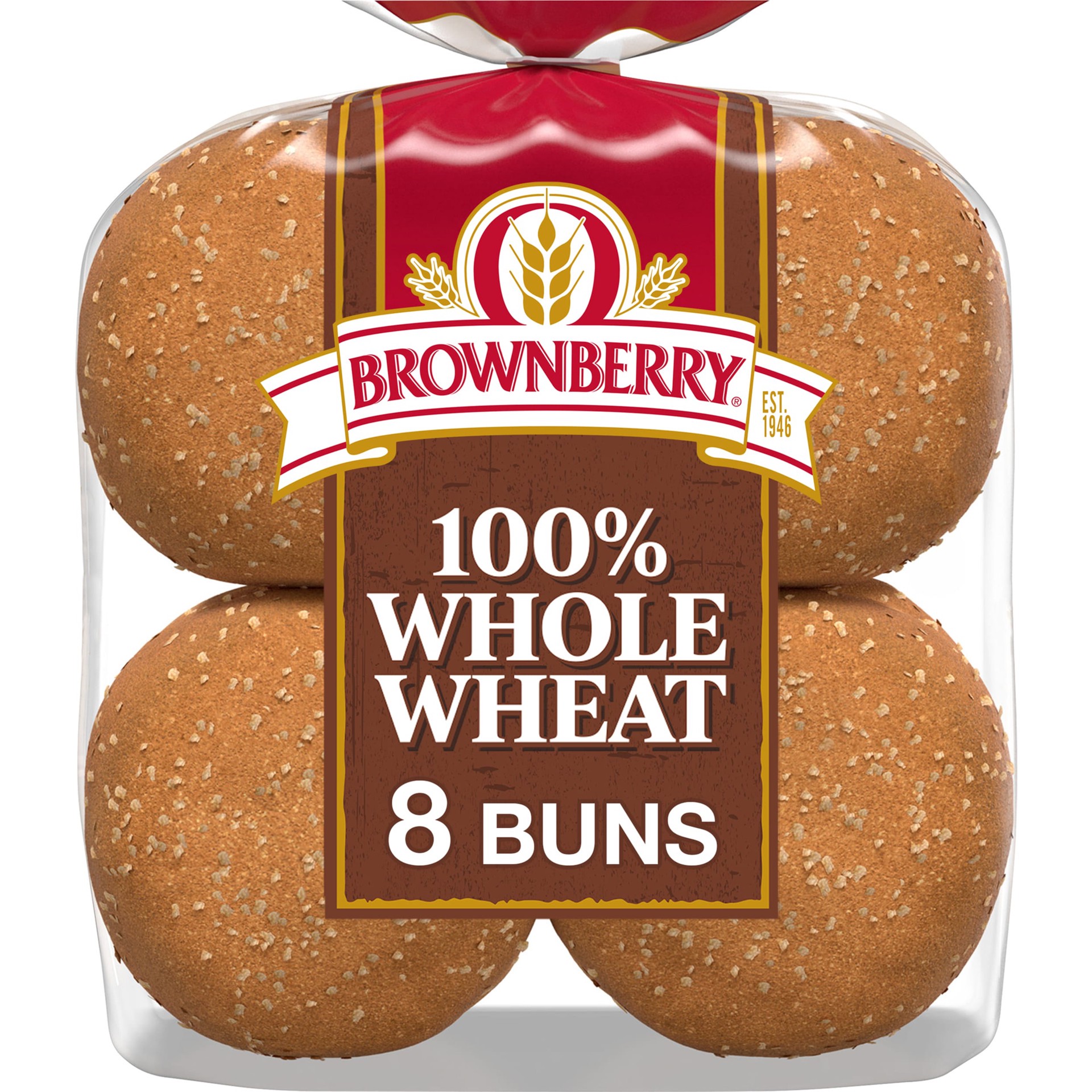 slide 1 of 6, Brownberry Whole Wheat Buns, 8 count, Hamburger Buns, 16 oz Bag, 8 ct