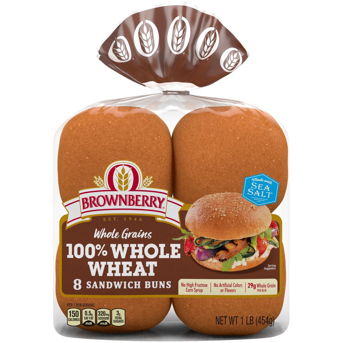 slide 1 of 6, BROWNBERRY Whole Grains 100% Whole Wheat Sandwich Buns, 16 oz