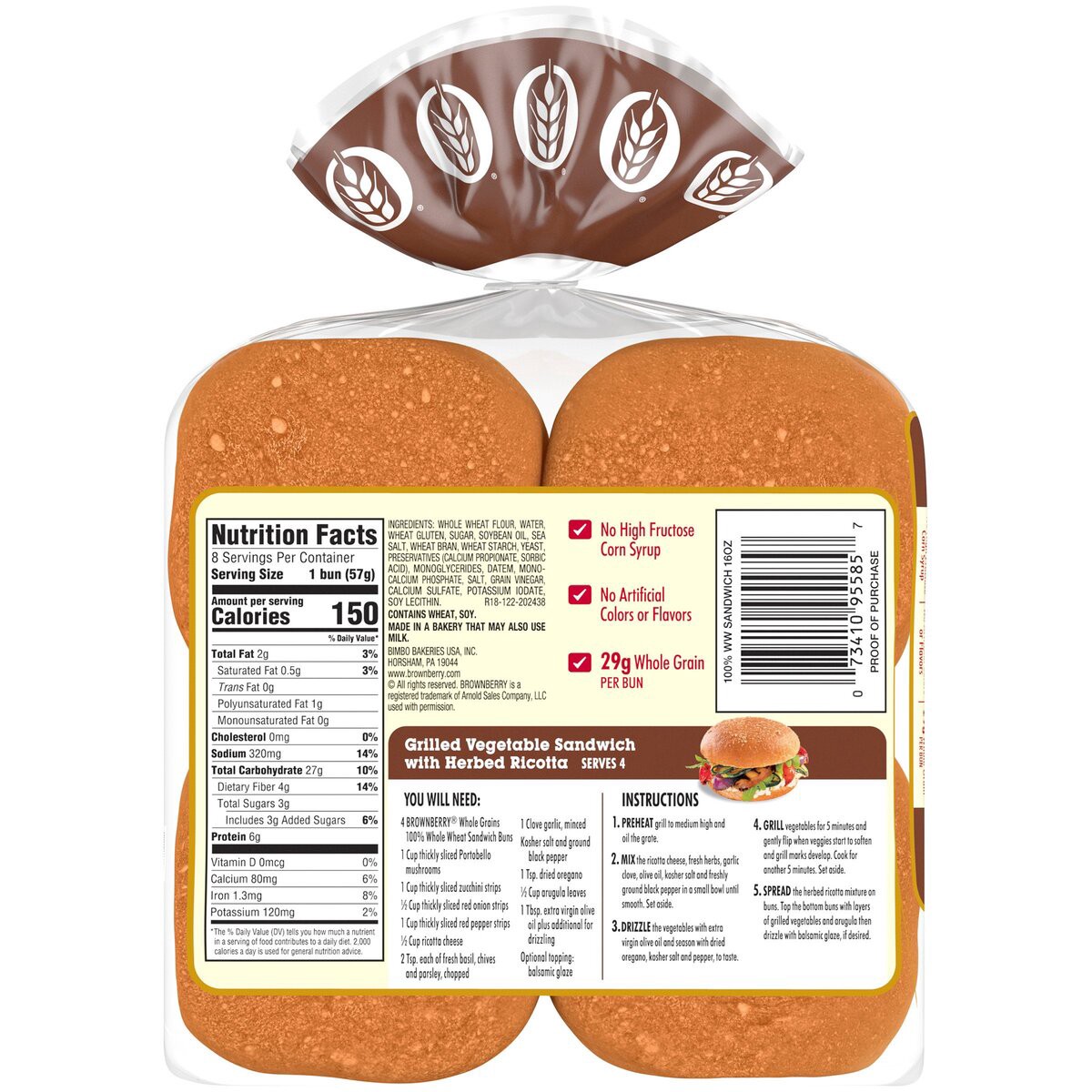 slide 5 of 6, Brownberry Whole Wheat Buns, 8 count, Soft Hamburger Buns, 16 oz Bag, 8 ct