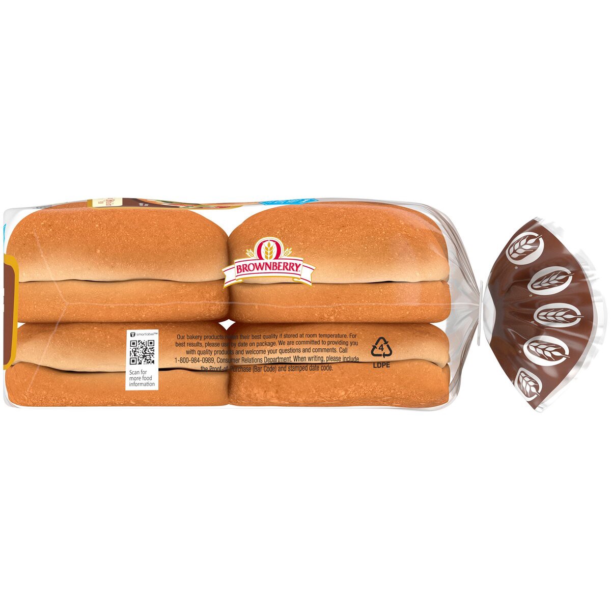 slide 6 of 6, Brownberry Whole Wheat Buns, 8 count, Soft Hamburger Buns, 16 oz Bag, 8 ct