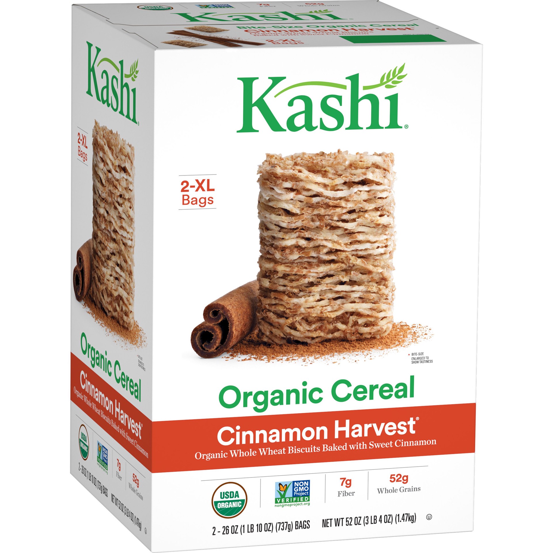 slide 1 of 3, Kashi Breakfast Cereal, Vegan Protein, Cinnamon Harvest, 52 oz