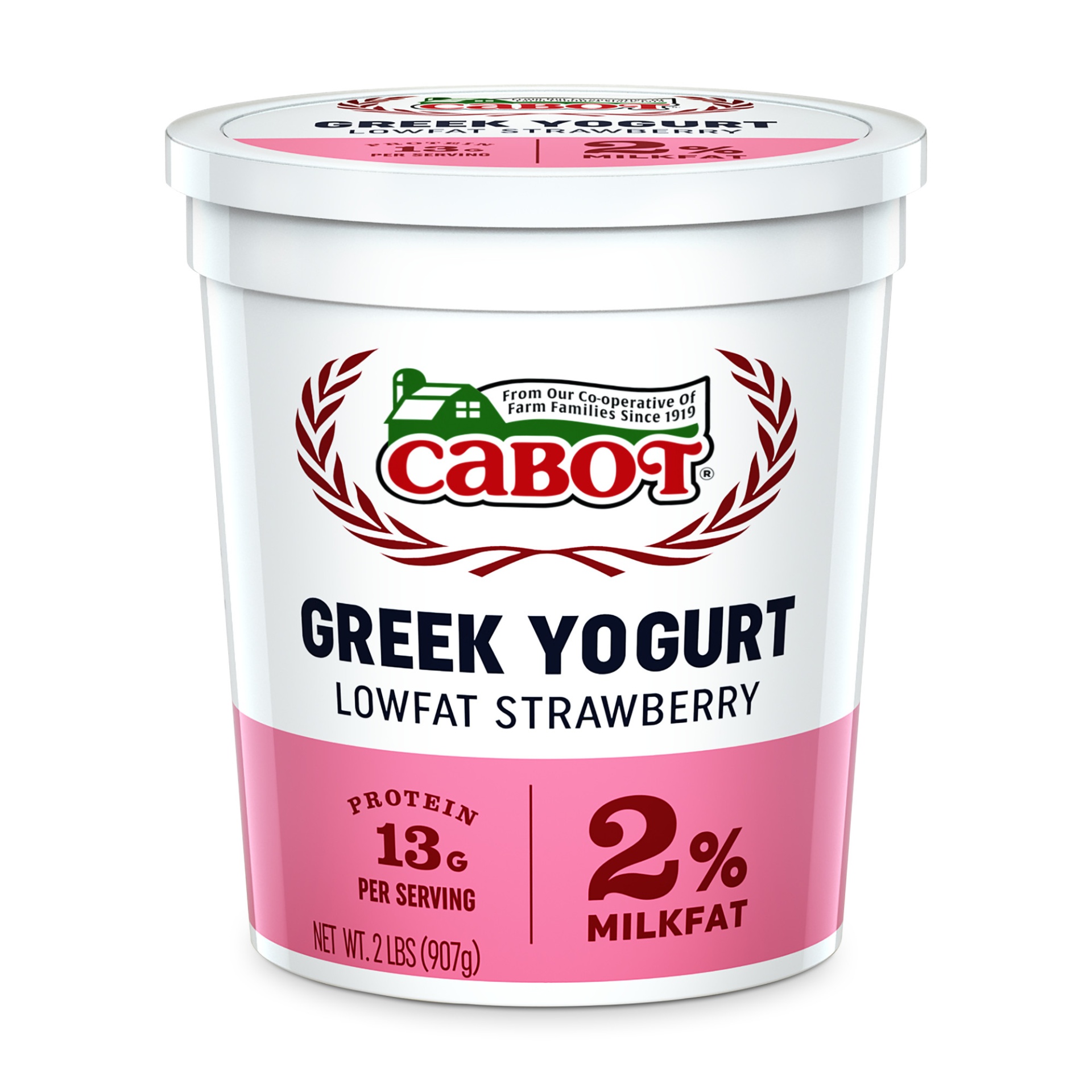 slide 1 of 1, Cabot Lowfat Strawberry Greek Yogurt, 2 lb