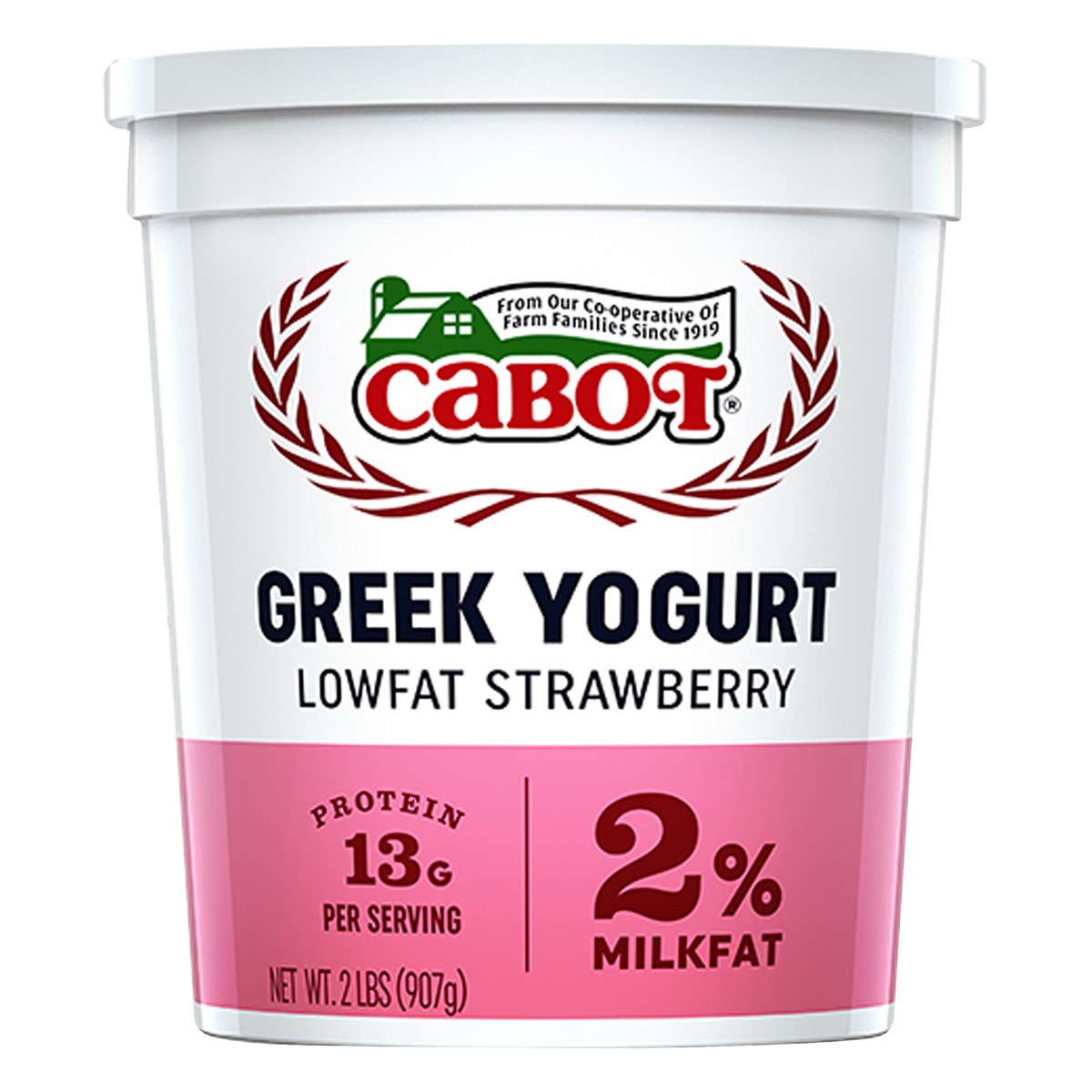 slide 1 of 9, Cabot Lowfat Strawberry Greek Yogurt, 2 lbs, 2 lb